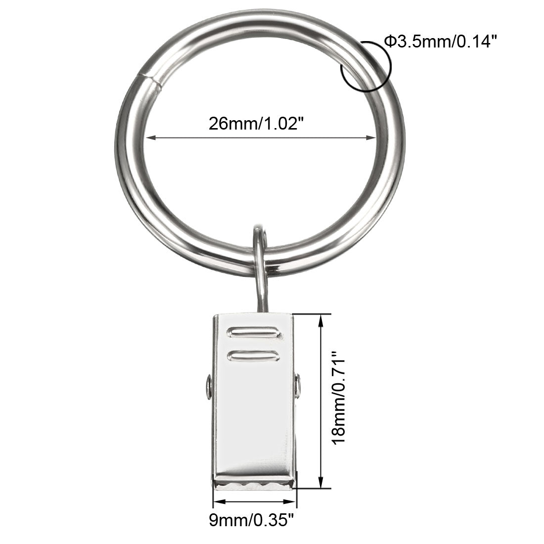 uxcell Uxcell Curtain Rings with Clips Strong Decorative Metal Drapery Shower Rustproof 1.02" Interior Diameter 10 Pack Silver