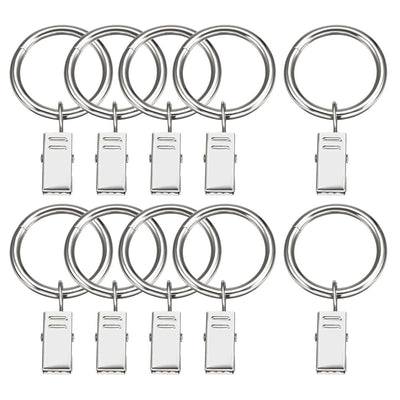 Harfington Uxcell Curtain Rings with Clips Strong Decorative Metal Drapery Shower Rustproof 1.02" Interior Diameter 10 Pack Silver