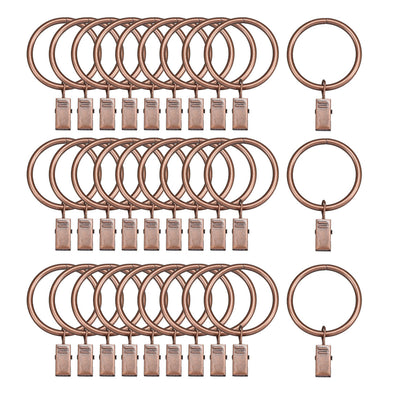 uxcell Uxcell Curtain Rings with Clips Strong Decorative Metal Drapery Shower Rustproof 1.5" Interior Diameter Copper Tone 30pcs