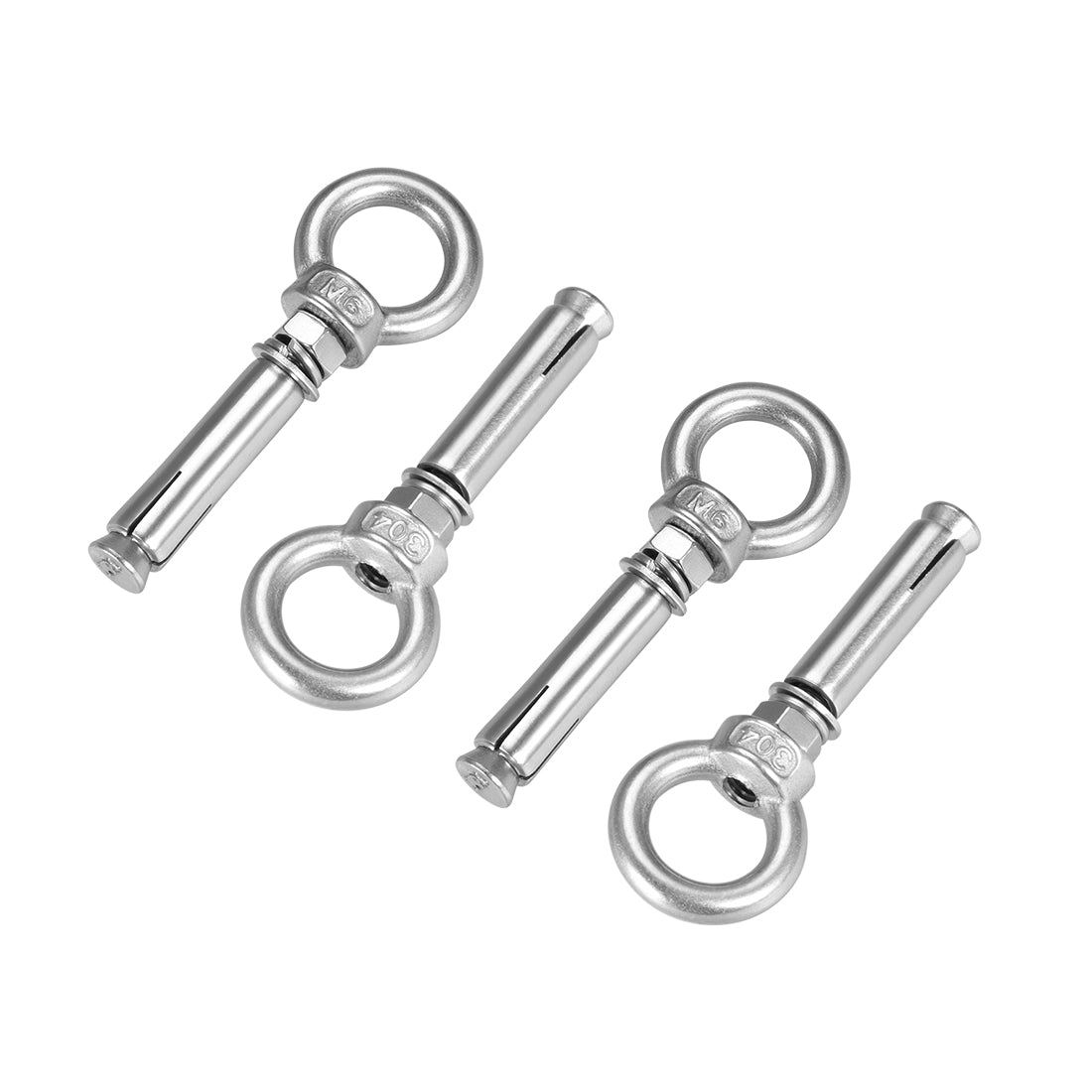 uxcell Uxcell M6 x 50 Expansion Eyebolt Eye Nut Screw with Ring Anchor Raw Bolts 4 Pcs