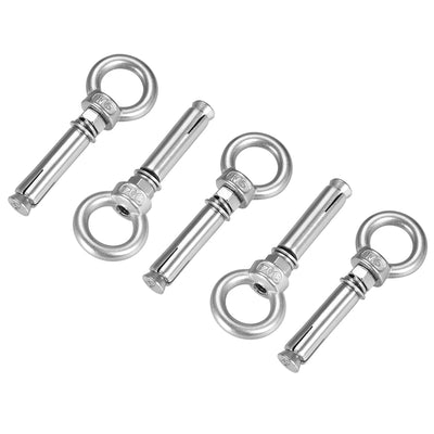 Harfington Uxcell M6 x 50 Expansion Eyebolt Eye Nut Screw with Ring Anchor Raw Bolts 5 Pcs