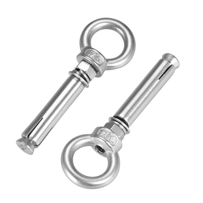 Harfington Uxcell M6 x 60 Expansion Eyebolt Eye Nut Screw with Ring Anchor Raw Bolts 2 Pcs