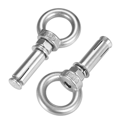 Harfington Uxcell M8 x 50 Expansion Eyebolt Eye Nut Screw with Ring Anchor Raw Bolts 2 Pcs