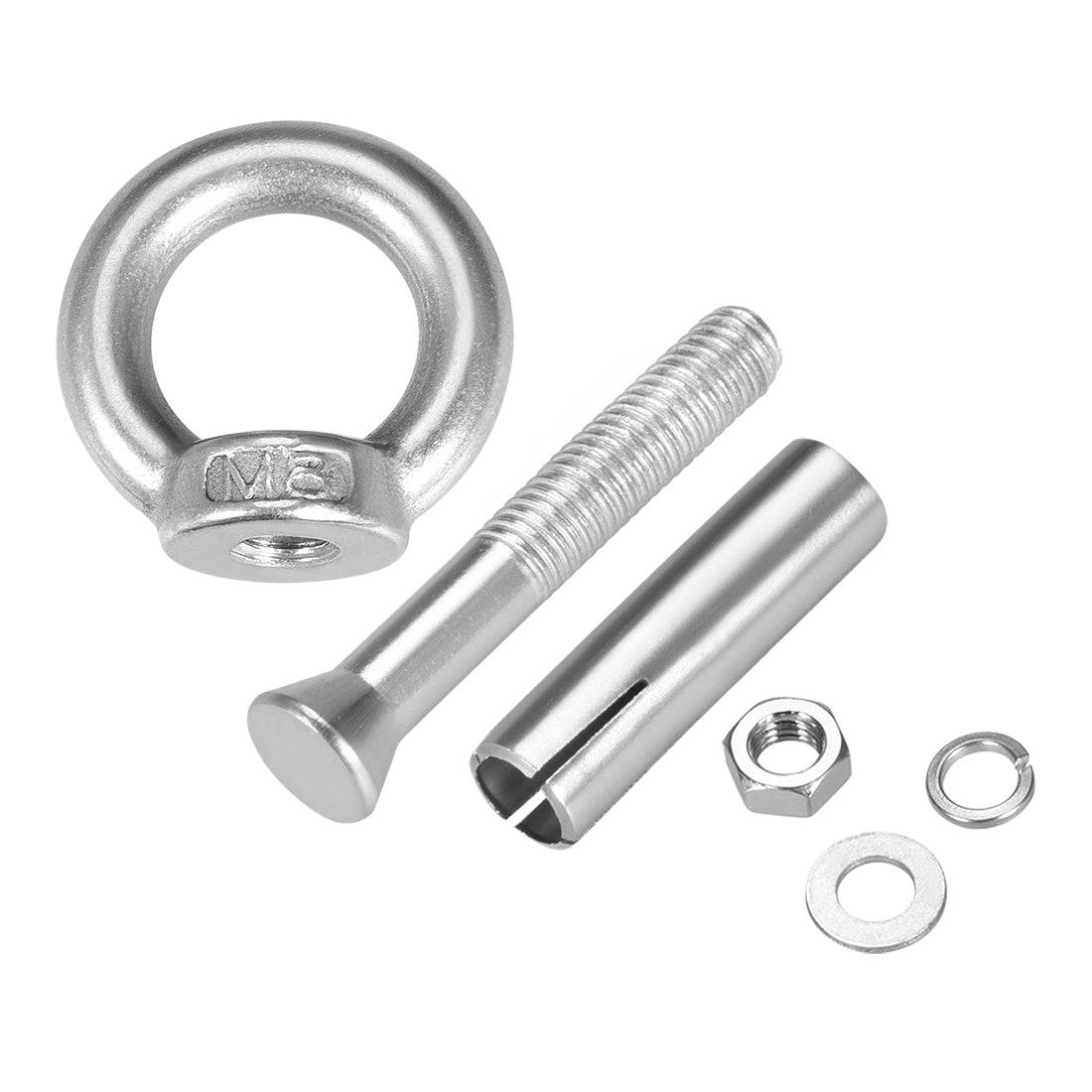 uxcell Uxcell M8 x 70 Expansion Eyebolt Eye Nut Screw with Ring Anchor Raw Bolts 2 Pcs