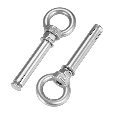 uxcell Uxcell M8 x 80 Expansion Eyebolt Eye Nut Screw with Ring Anchor Raw Bolts 2 Pcs