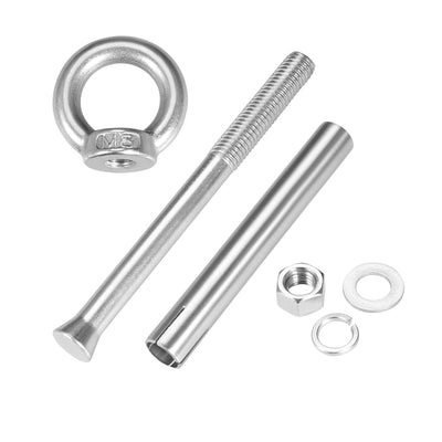 Harfington Uxcell M8 x 120 Expansion Eyebolt Eye Nut Screw with Ring Anchor Raw Bolts 1 Pcs