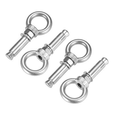 Harfington Uxcell M10 x 60 Expansion Eyebolt Eye Nut Screw with Ring Anchor Raw Bolts 4 Pcs