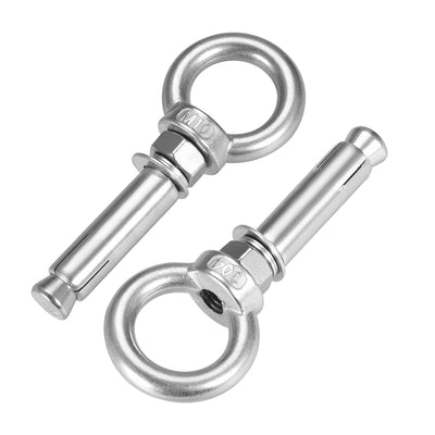 Harfington Uxcell M10 x 70 Expansion Eyebolt Eye Nut Screw with Ring Anchor Raw Bolts 2 Pcs