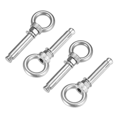 Harfington Uxcell M10 x 80 Expansion Eyebolt Eye Nut Screw with Ring Anchor Raw Bolts 4 Pcs