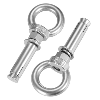 uxcell Uxcell M12 x 80 Expansion Eyebolt Eye Nut Screw with Ring Anchor Raw Bolts 2 Pcs
