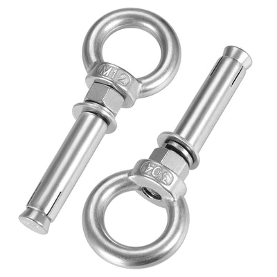 uxcell Uxcell M12 x 90 Expansion Eyebolt Eye Nut Screw with Ring Anchor Raw Bolts 2 Pcs