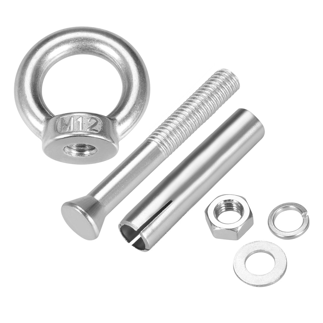 uxcell Uxcell M12 x 100 Expansion Eyebolt Eye Nut Screw with Ring Anchor Raw Bolts 1 Pcs