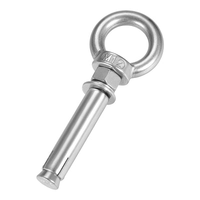 uxcell Uxcell M12 x 100 Expansion Eyebolt Eye Nut Screw with Ring Anchor Raw Bolts 1 Pcs