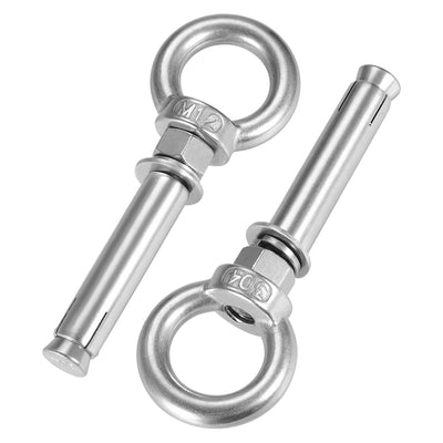 Harfington Uxcell M12 x 100 Expansion Eyebolt Eye Nut Screw with Ring Anchor Raw Bolts 2 Pcs