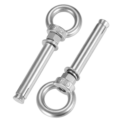 Harfington Uxcell M12 x 120 Expansion Eyebolt Eye Nut Screw with Ring Anchor Raw Bolts 2 Pcs