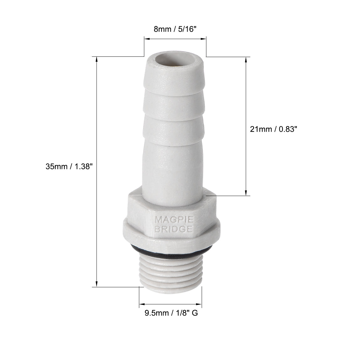 Uxcell Uxcell PVC Barb Hose Fitting Connector Adapter 10mm or 25/64" Barbed x 1/8NPT Male Pipe 2pcs