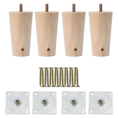 Harfington Uxcell 4" Round Solid Wood Furniture Leg Table Desk Feet Adjuster Replacement Set of 4
