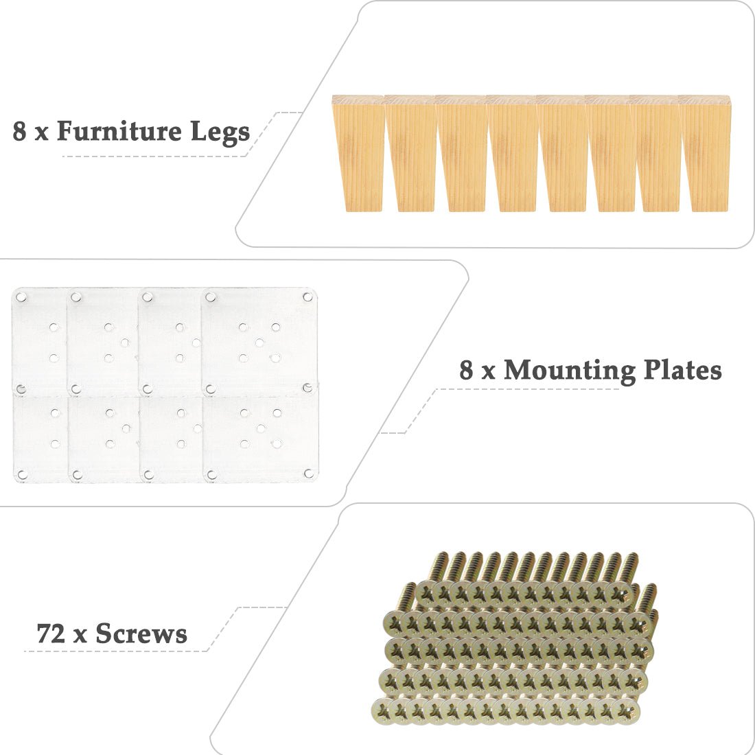 uxcell Uxcell 5" Square Solid Wood Furniture Leg Chair Sofa Cabinet Feet Replacement Set of 8