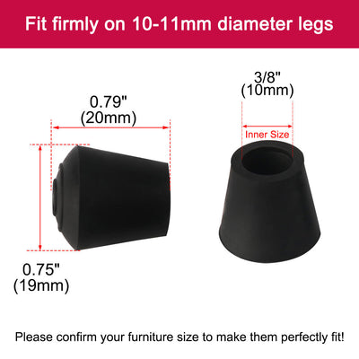 Harfington Uxcell Rubber Leg Cap Tip Cup Feet Cover 10mm 3/8" Inner Dia 8pcs for Furniture Chair