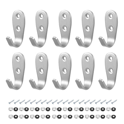 uxcell Uxcell 10 Pcs Wall Mounted Hook Robe Hooks Single Bags Hanger With Screws, Stainless Steel