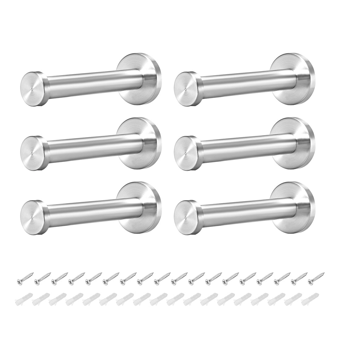 uxcell Uxcell 6Pcs Wall Mounted Hook Robe Hooks Single Towel Hanger With Screws, Stainless Steel, (2.63Inch, Silver)