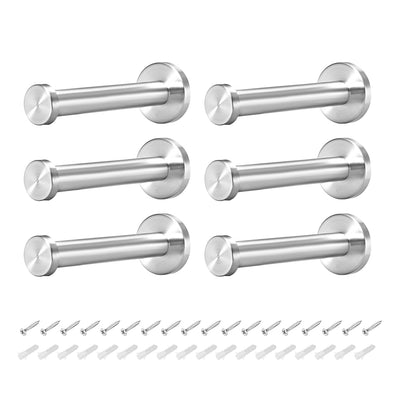 Harfington Uxcell 6Pcs Wall Mounted Hook Robe Hooks Single Towel Hanger With Screws, Stainless Steel, (2.63Inch, Silver)