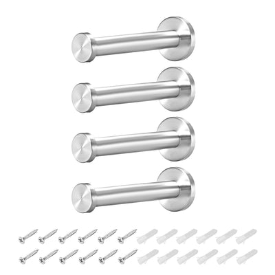 uxcell Uxcell 4Pcs Wall Mounted Hook Robe Hooks Single Towel Hanger With Screws, Stainless Steel, (3.82Inch, Silver)