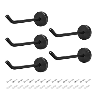 uxcell Uxcell 5Pcs Wall Mounted Hook Robe Hooks Single Towel Hanger With Screws, Stainless Steel, (4.53Inch, Black)