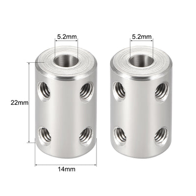 Harfington Uxcell Shaft Coupling 5mm to 5mm Bore L22xD14 Robot Motor Wheel Rigid Coupler Connector Silver Tone 2 Pcs