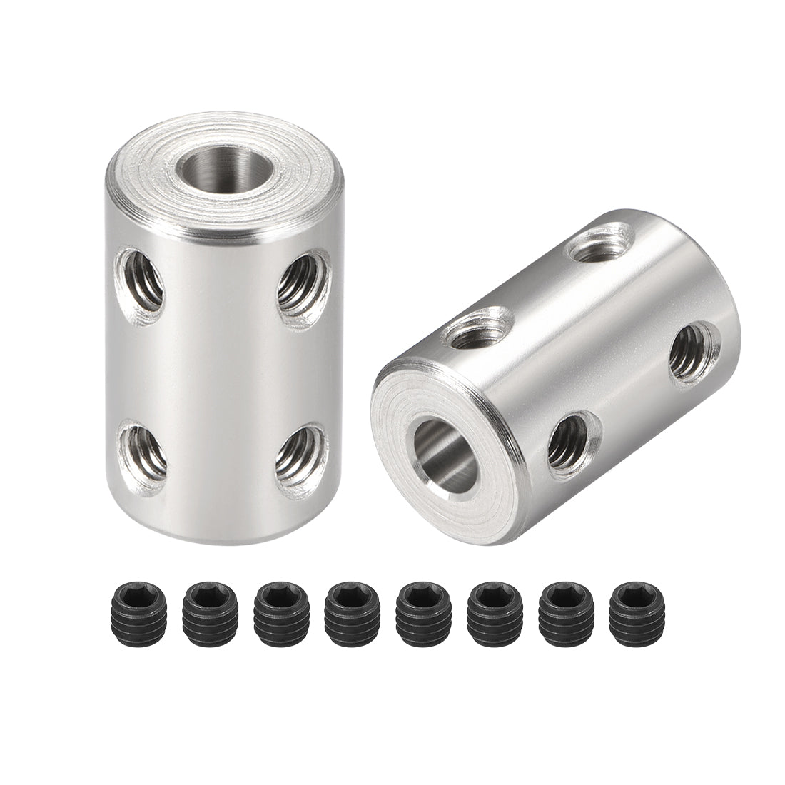 uxcell Uxcell Shaft Coupling 5mm to 5mm Bore L22xD14 Robot Motor Wheel Rigid Coupler Connector Silver Tone 2 Pcs