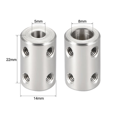 Harfington Uxcell Shaft Coupling 5mm to 8mm Bore L22xD14 Robot Motor Wheel Rigid Coupler Connector Silver Tone 2 PCS
