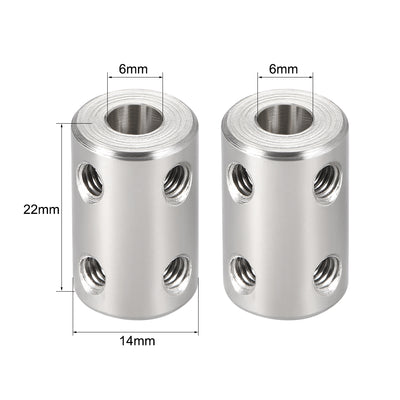 Harfington Uxcell Shaft Coupling 6mm to 6mm Bore L22xD14 Robot Motor Wheel Rigid Coupler Connector Silver Tone 2 Pcs