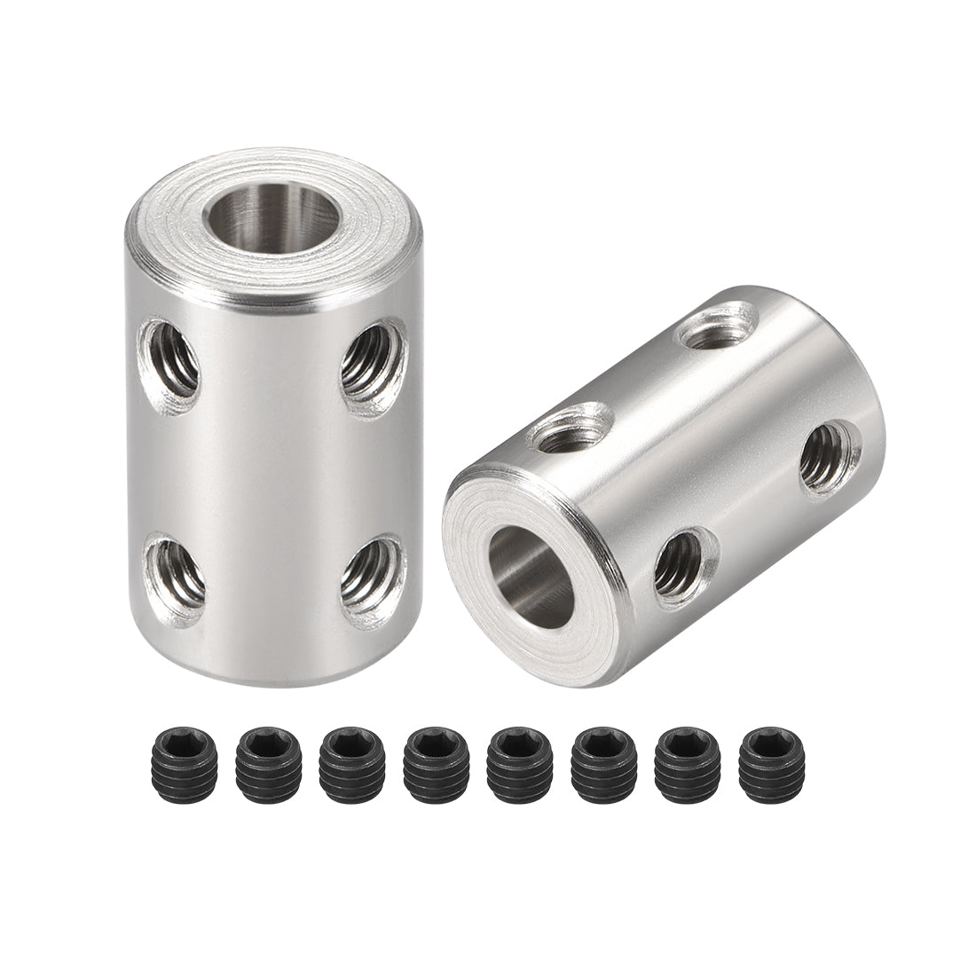 uxcell Uxcell Shaft Coupling 6mm to 6mm Bore L22xD14 Robot Motor Wheel Rigid Coupler Connector Silver Tone 2 Pcs