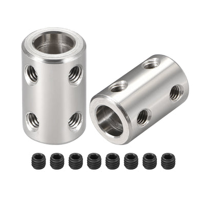 uxcell Uxcell Shaft Coupling 8mm to 8mm Bore L22xD14 Robot Motor Wheel Rigid Coupler Connector Silver Tone 2 Pcs