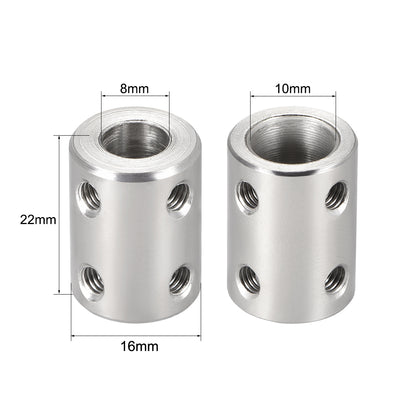 Harfington Uxcell Shaft Coupling 8mm to 10mm L22xD16 Robot Motor Wheel Rigid Coupler Connector Silver Tone 2 Pcs