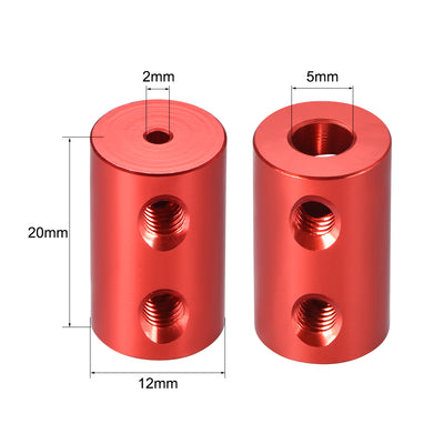 Harfington Uxcell Shaft Coupling 2mm to 5mm Bore L20xD12 Robot Motor Wheel Rigid Coupler Connector Red