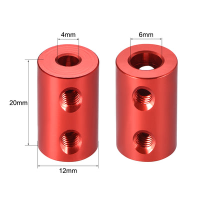 Harfington Uxcell Shaft Coupling 4mm to 6mm Bore L20xD12 Robot Motor Wheel Rigid Coupler Connector Red