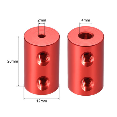 Harfington Uxcell Shaft Coupling 2mm to 4mm Bore L20xD12 Robot Motor Wheel Rigid Coupler Connector Red 2 Pcs