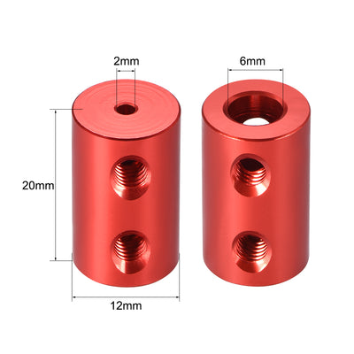 Harfington Uxcell Shaft Coupling 2mm to 6mm Bore L20xD12 Robot Motor Wheel Rigid Coupler Connector Red 2 Pcs