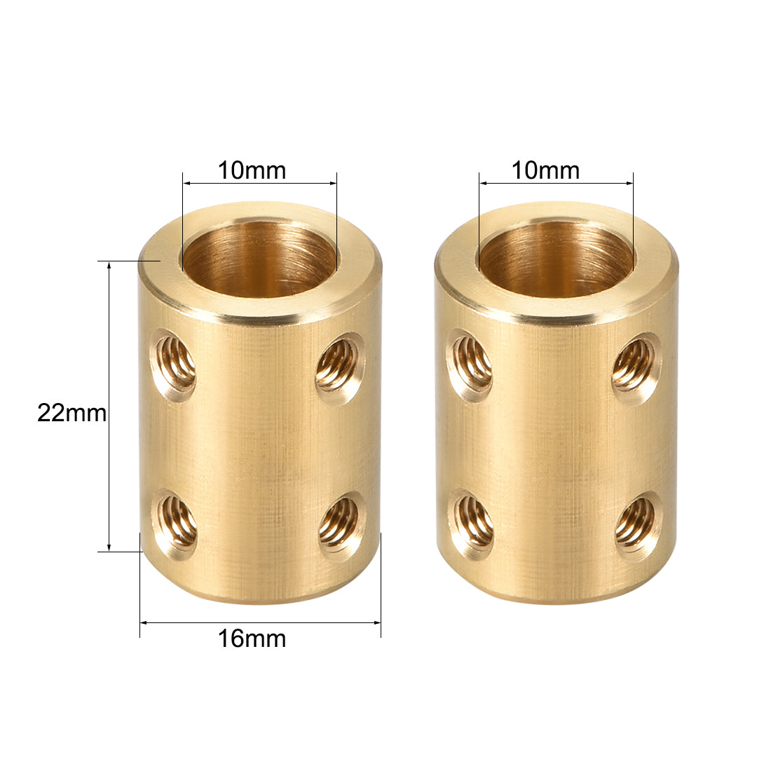 uxcell Uxcell Shaft Coupling 10mm to 10mm Bore L22xD16 Robot Motor Wheel Rigid Coupler Connector Gold Tone