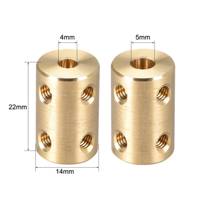 Harfington Uxcell Shaft Coupling 4mm to 5mm Bore L22xD14 Robot Motor Wheel Rigid Coupler Connector Gold Tone 2PCS