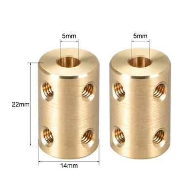 Harfington Uxcell Shaft Coupling 5mm to 5mm Bore L22xD14 Robot Motor Wheel Rigid Coupler Connector Gold Tone 2 Pcs