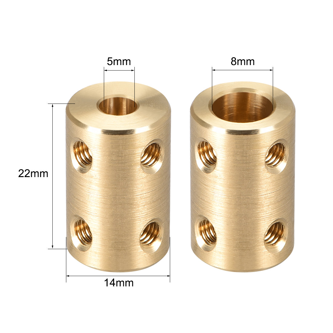 uxcell Uxcell Shaft Coupling 5mm to 8mm Bore L22xD14 Robot Motor Wheel Rigid Coupler Connector Gold Tone 2 Pcs