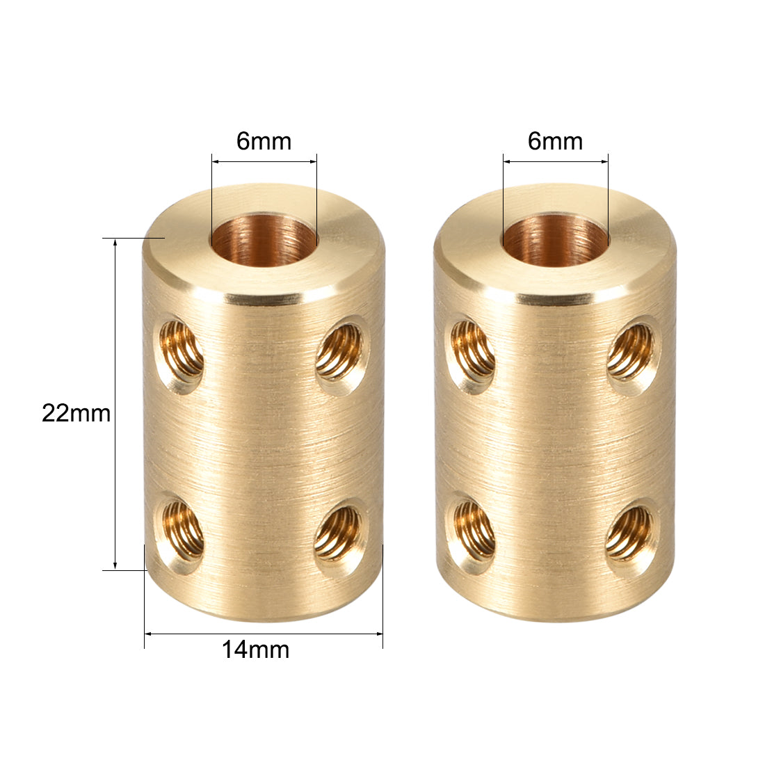 uxcell Uxcell Shaft Coupling 6mm to 6mm Bore L22xD14 Robot Motor Wheel Rigid Coupler Connector Gold Tone 2 Pcs
