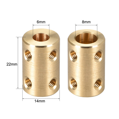 Harfington Uxcell Shaft Coupling 6mm to 8mm Bore L22xD14 Robot Motor Wheel Rigid Coupler Connector Gold Tone 2PCS