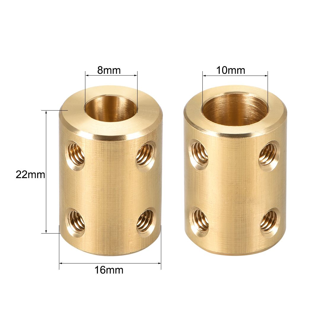 uxcell Uxcell Shaft Coupling 8mm to 10mm Bore L22xD16 Robot Motor Wheel Rigid Coupler Connector Gold Tone 2 Pcs