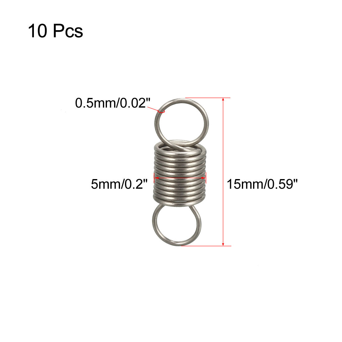 uxcell Uxcell Extended Tension Spring Wire Diameter 0.02", OD 0.2", Free Length 0.59" 10pcs