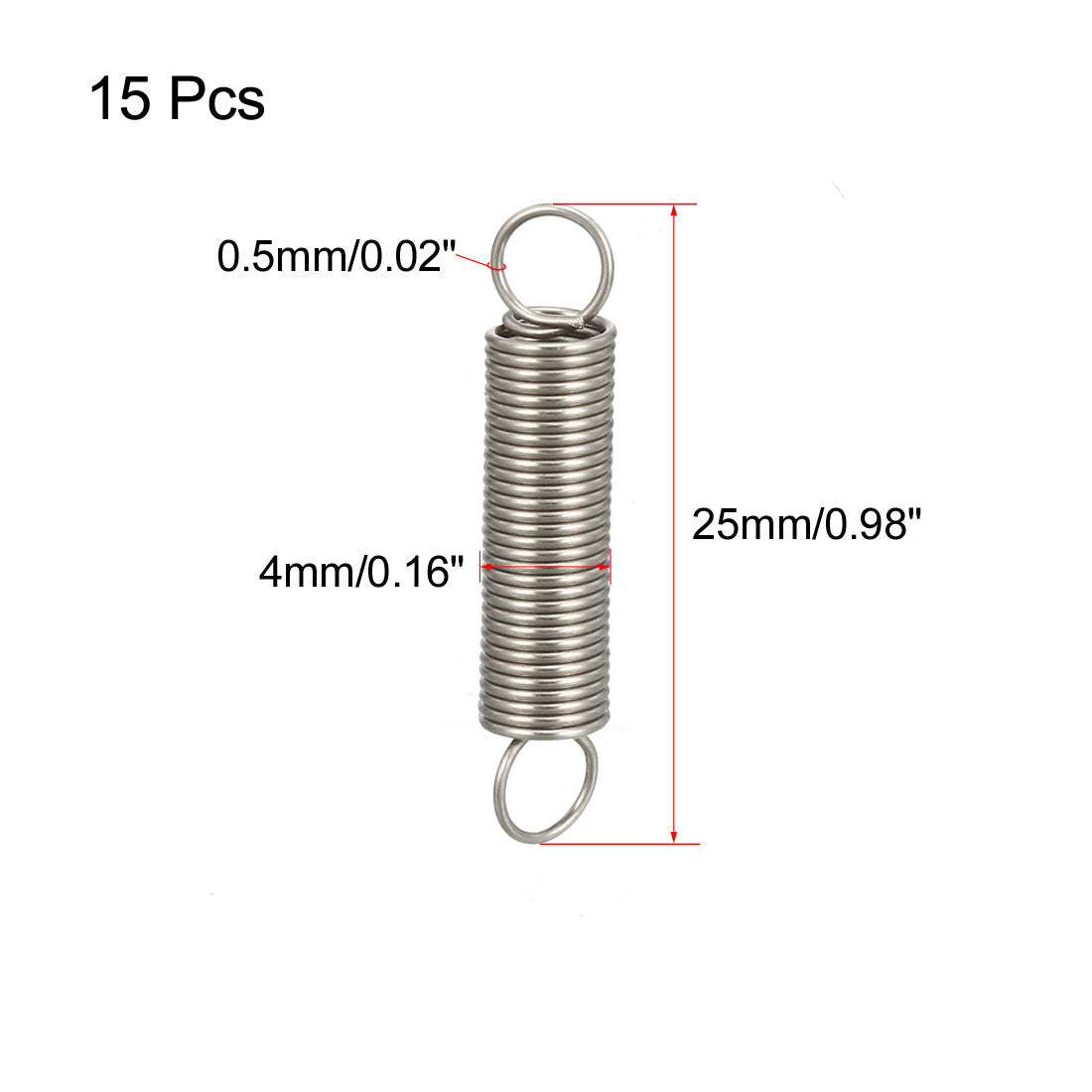 uxcell Uxcell Extended Compressed Spring Wire Diameter 0.02" , OD 0.16" , Free Length 0.98" Stainless Steel Small Dual Hook Tension Spring 15pcs
