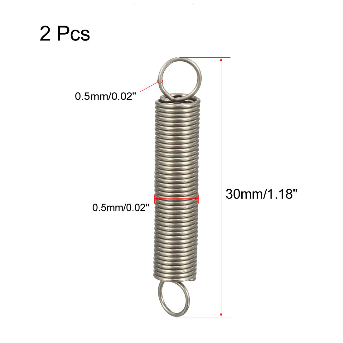 uxcell Uxcell Extended Tension Spring Wire Diameter 0.02", OD 0.2", Free Length 1.18" 2pcs
