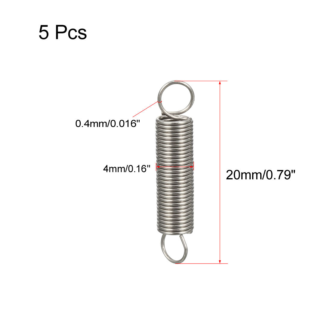 uxcell Uxcell Extended Tension Spring Wire Diameter 0.016", OD 0.16", Free Length 0.79" 5pcs